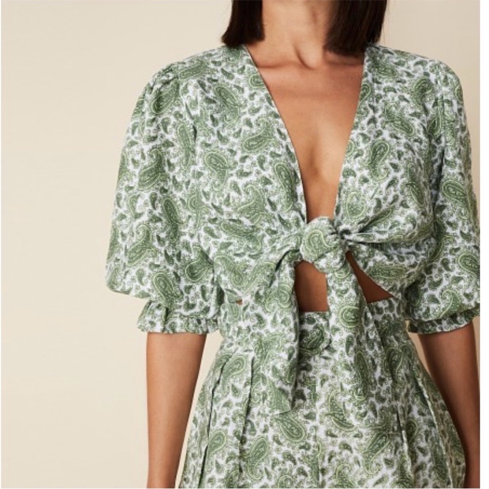 Faithfull the Brand Green Paisley Tie-Front top